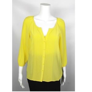 Tibi Yellow Silk 3/4 Sleeve Pleated Blouse Size 0